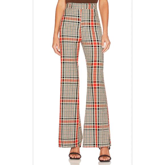 Free People Jules Plaid Pants High Rise Waist Wide Leg...